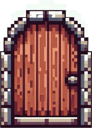 wooden door thats round at the top 8 bit.
Single Game Texture. In-Game asset. 2d. Blank background. High contrast. No shadows.
