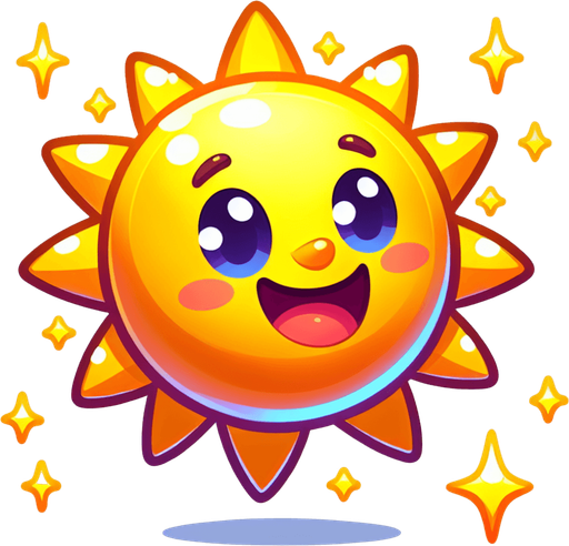 shining sun cartoon style.
Single Game Texture.  In-Game asset.  2d.  Blank background.  High contrast.  No shadows