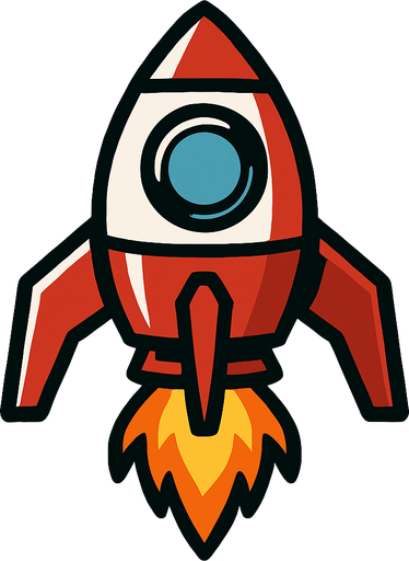 one windowed red and white space ship with 4 legs with flame under it.
In-Game asset.  2d.  High contrast.  No shadows