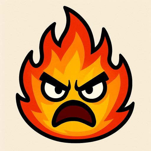 un fuego con ojos y boca, de expresion enojado.
In-Game asset.  2d.  High contrast.  No shadows