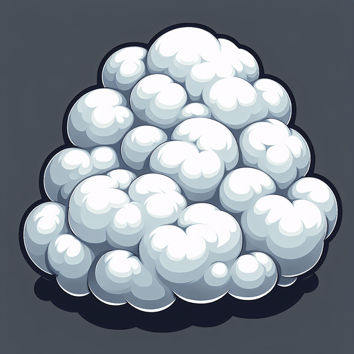 A fluffy white cloud.
Single Game Texture. In-Game asset. 2d. Blank background. High contrast. No shadows.