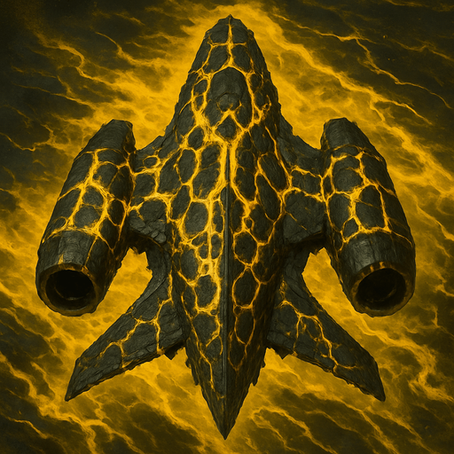 toxic yellow lava spaceship top view.