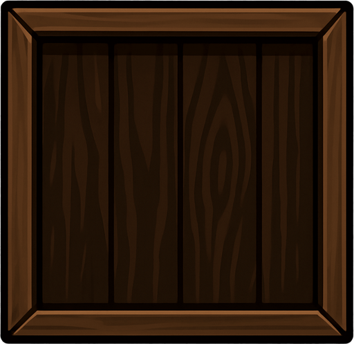 haz una caja con bordes estrechos y el fondo de color madera oscuro.
In-Game asset.  2d.  High contrast.  No shadows