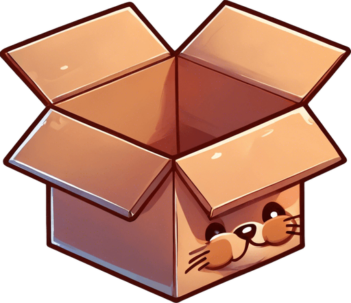 Detail of face head and ears of a cute Chibi ginger cat's looking from the box into the camera. Cheeky, happy. Brown eyes