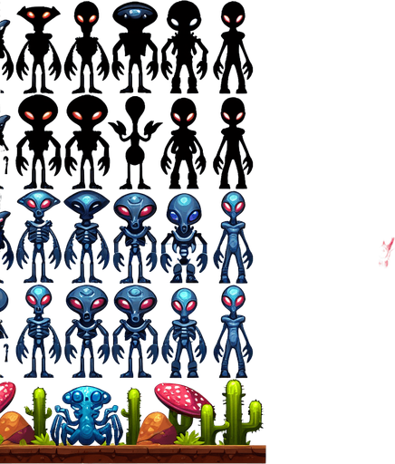 Aliens.
Single Game Texture. In-Game asset. 2d. Blank background. High contrast. No shadows.