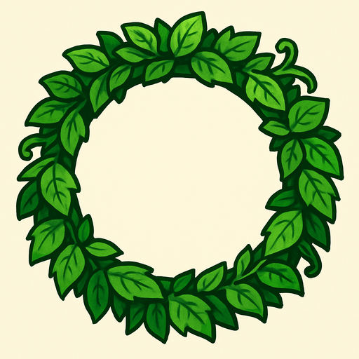 çember şeklinde bir görseli  çerçeve içine alan çevresi yeşillik çerçeve.
In-Game asset.  2d.  High contrast.  No shadows