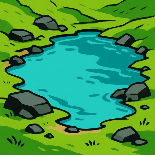 A lake with a 3d view.
In-Game asset.  2d.  High contrast.  No shadows