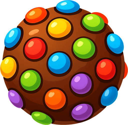Chocolate ball with candies.
In-Game asset.  2d.  High contrast.  No shadows