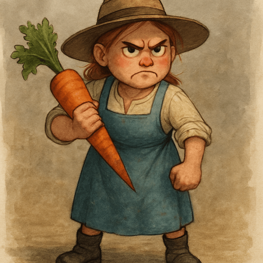 Elinde havuç olan kızgın bir çiftçi.
Karakter ayakkabısı siyah