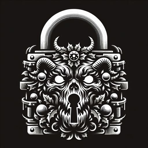 eerie christmas inspired krampus lock with a resident evil style.
Single Game Texture. In-Game asset. 2d. Blank background. High contrast. No shadows.