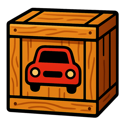 Wooden box with car on front.
In-Game asset.  2d.  High contrast.  No shadows