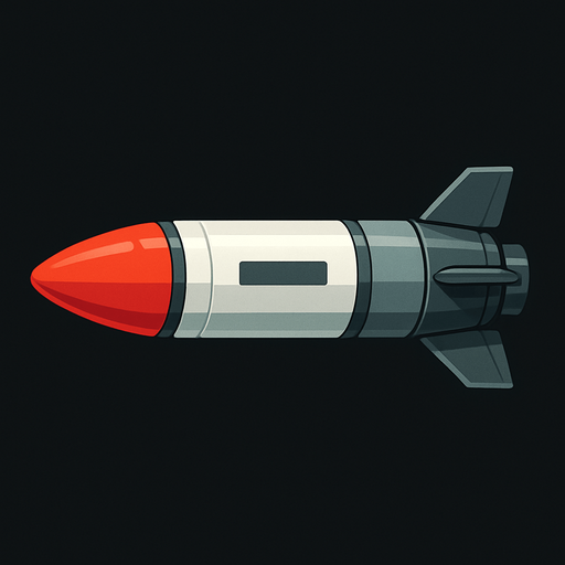 Füze, gerçekçi, yandan görünüm, yazısız.
In-Game asset.  High contrast.  No shadows