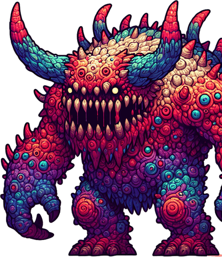 Monster.
Single Game Texture. In-Game asset. 2d. Blank background. High contrast. No shadows.