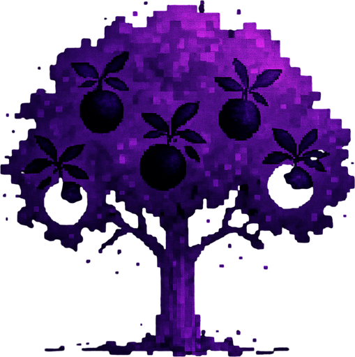 fruits are black with purple leaves and particles around them