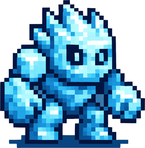 minik  buz golemi pixel art.
In-Game asset.  2d.  High contrast.  No shadows