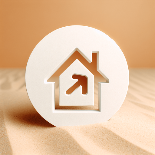 Minimal icon of a home with direction icon pointing to the home.
sand background