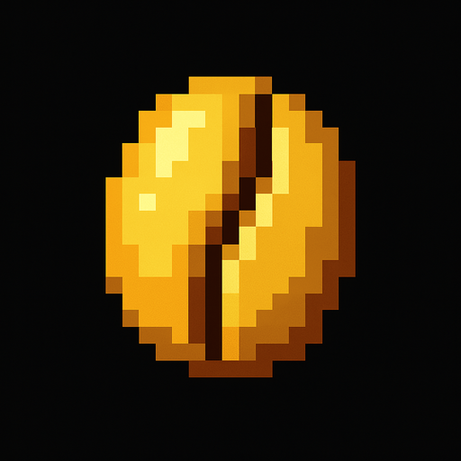 grano de cafe dorado de pixeles.
In-Game asset.  2d.  High contrast.  No shadows