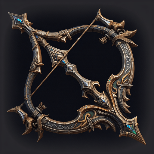 Warcraft 3 image of a bow..
Single Game Texture. In-Game asset. 2d. Blank background. High contrast. No shadows.