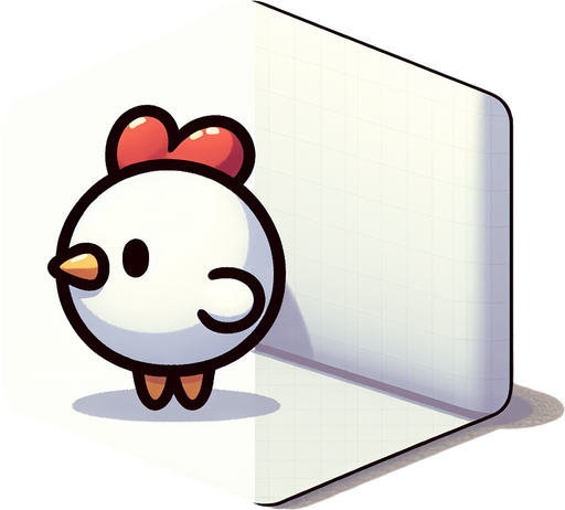 White Cartoon chicken, side.
Single Game Texture.  In-Game asset.  2d.  Blank background.  High contrast.  No shadows