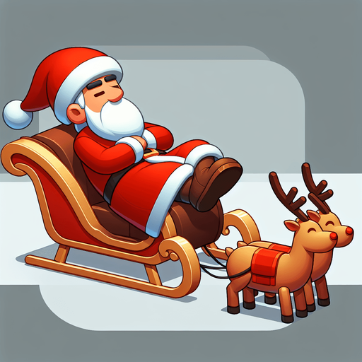 A lazy santa clause on his sleigh with reindeers. 2d cartoon, side view Single Game Texture. In-Game asset. 2d. Blank background. High contrast. No shadows.