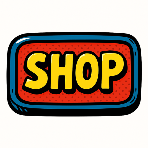 надпись shop как красивая кнопка
In-Game asset.  2d.  High contrast.  No shadows. comix