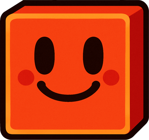 Happy red block.
In-Game asset.  2d.  High contrast.  No shadows