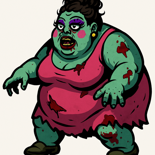 boss zombie şişko kadın makyajlı.
In-Game asset.  2d.  High contrast.  No shadows