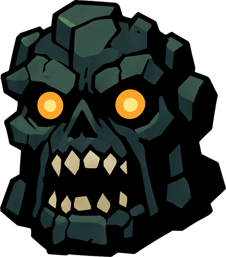 2d mysterious and scary golem character's head.
In-Game asset.  2d.  High contrast.  No shadows