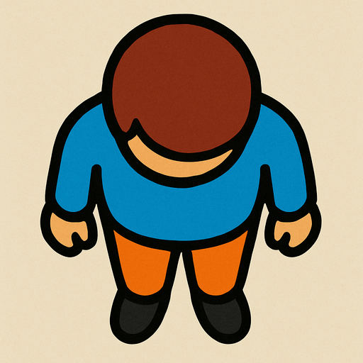 Un humano visto desde arriba simple.
In-Game asset.  2d.  High contrast.  No shadows