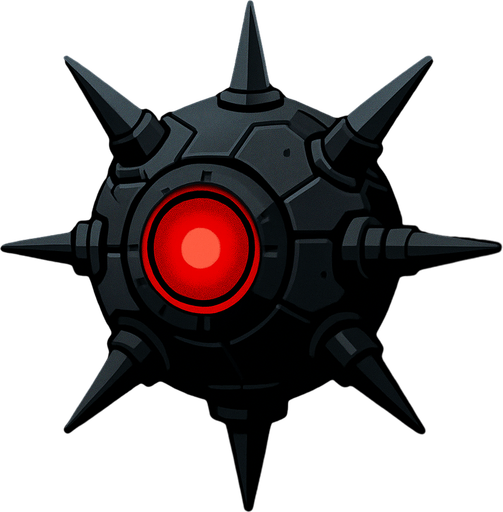 sci fi floating war mine with red light
In-Game asset.  2d.  High contrast.  No shadows