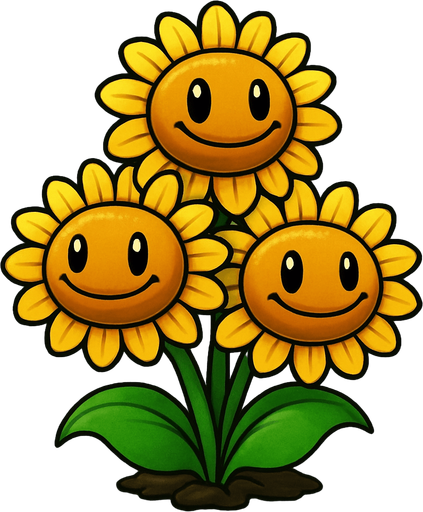 Triple girasol de plantas vs zombies.
In-Game asset.  2d.  High contrast