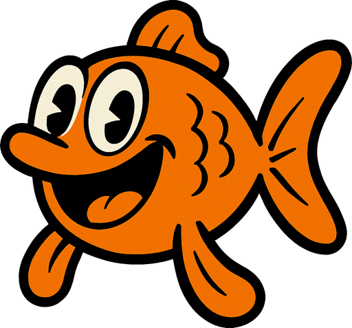 Rubber Hose Style Orange Happy Fish.
In-Game asset.  2d.  High contrast.  No shadows