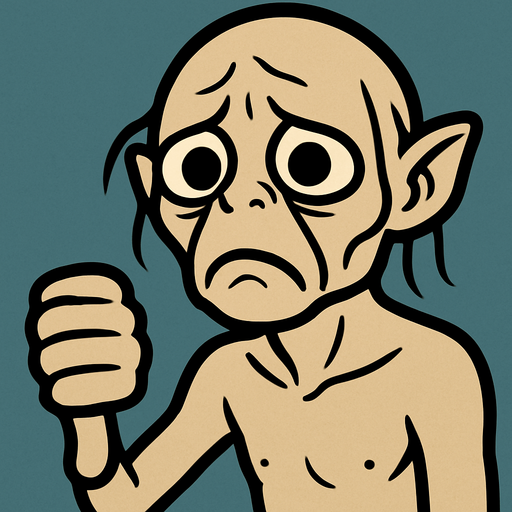 Tamamen aynı sanatsal formda ama parmağını aşağı indirip üzülen GOLLUM olacak