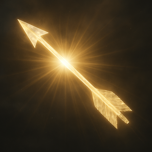 a translucent arrow made of sun light. realistic. medieval arrow.