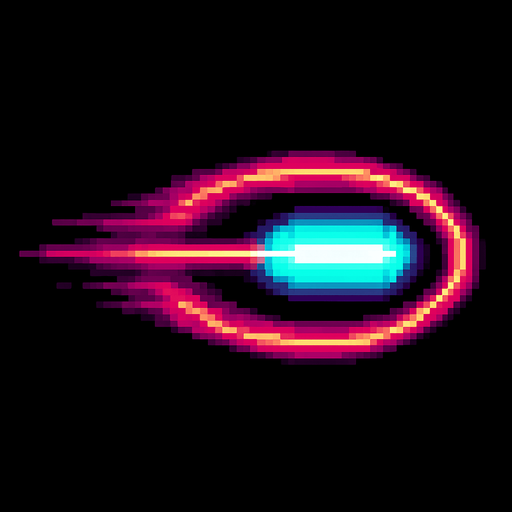 Eliptic neon laser bullet.
In-Game asset.  2d.  High contrast.  No shadows. Pixel
