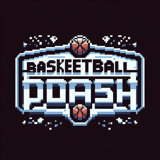 pixel art of a title screen logo with "Basketball DASH" written on it, no shadows..
Blank background. High contrast. No shadows.