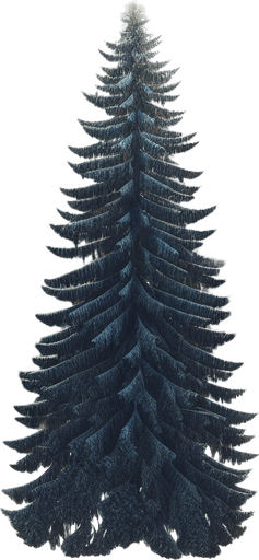 Photorealistic pinetree covered by snow, drone view