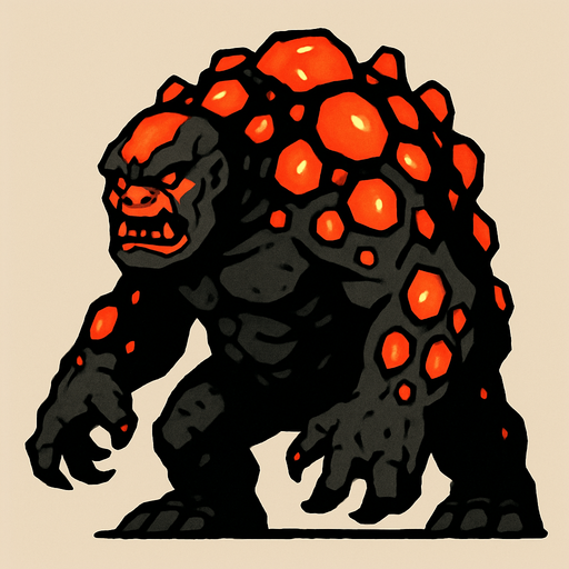 lavlarla kaplı bir canavar istiyorum kambur ve biraz iri yapılı.
In-Game asset.  2d.  High contrast.  No shadows