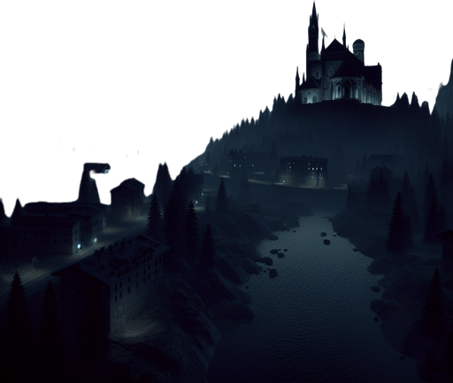 Arrière plan sombre d'horreur avec un angle vu depuis le haut.
2d. Blank background. High contrast. No shadows.