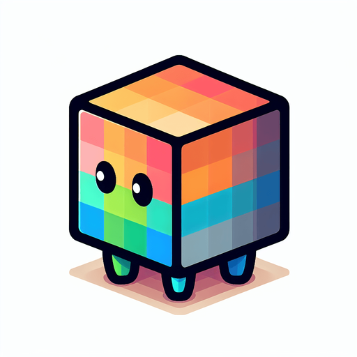 A little cube person. 2 legs. back to viewer. facing 45 degrees to the right. multicoloured skin, cartoon style.
Single Game Texture. In-Game asset. 2d. Blank background. High contrast. No shadows.