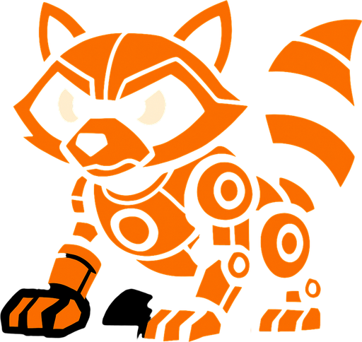 Mapache robot naranja.
In-Game asset.  2d.  High contrast.  No shadows