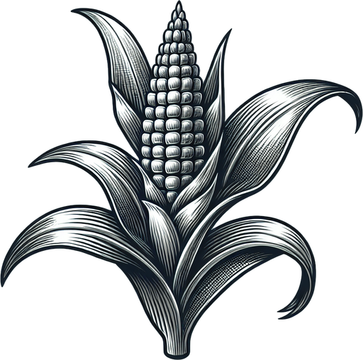 A corn plant in early stage of growth..
Single Game Texture. In-Game asset. 2d. Blank background. High contrast. No shadows.