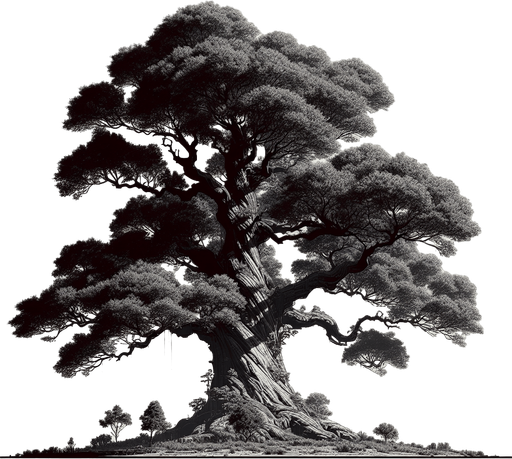 Big tree.
Single Game Texture.  In-Game asset.  2d.  Blank background.  High contrast.  No shadows