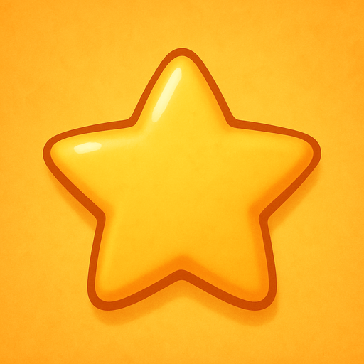 A rating star. Cute soft graphics. soft ambient light. semi-matte to satin surfaces. naturalistic with slight saturation boost colors. 
In-Game asset.  2d.  High contrast.  No shadows. top down..
In-Game asset.  2d.  High contrast.  No shadows