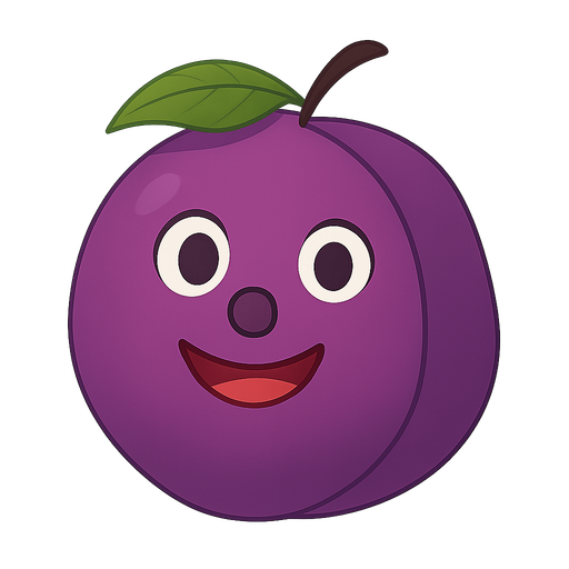 cute purple plum. No background. Transparent background. Blank background. No shadows. 2d. In-Game asset. flat