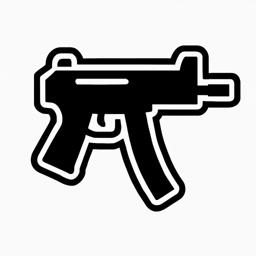 black smg icon with white stroke.
In-Game asset.  2d.  High contrast.  No shadows