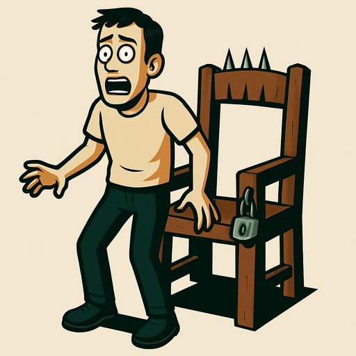same pic of the chair with tied and 2 locks are on the sides of is woods they are opened and same person but the person is standed up and it's free from tiedes and shocked