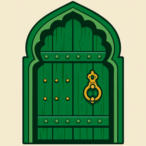 Green wood arabic door.
In-Game asset.  2d.  High contrast.  No shadows