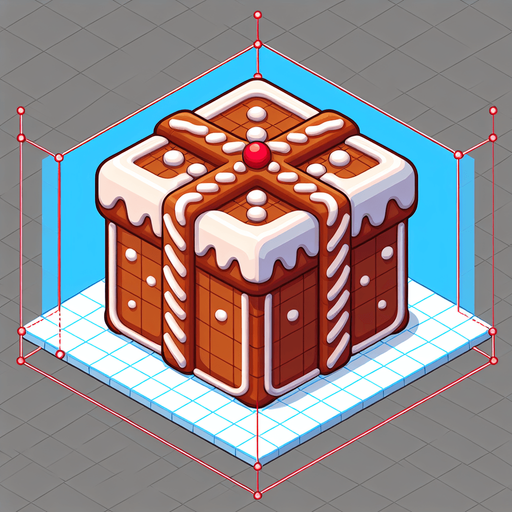 A big gingerbread christmas gift, isometric view Single Game Texture. In-Game asset. 2d. Blank background. High contrast. No shadows.