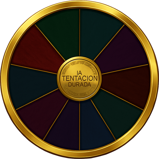 Create a visual asset for a luxury prize wheel base for 'La Tentación Dorada'.

Design:

Shape: Perfect circle.

Sections: 8 clearly divided sections, marked by elegant gold or silver lines.

Colors: Rich, deep casino tones (reds, greens, blues, purples, dark wood/gold).

Center: Decorative element (subtle logo/metallic plate).

Outer Rim: Prominent golden or silver polished rim.

Style: Luxurious, sophisticated prize wheel.

Background: Transparent (wheel only).

Objective: Elegant base for 8 prize placements..
In-Game asset.  2d.  High contrast.  No shadows